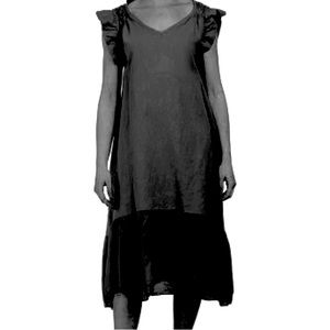 MADE IN ITALY Linen Oversized Midi Dress Silk Ruffle Lagenlook OS